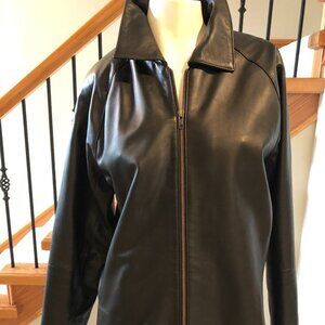 Casual Exposed Zip Lined Collared Genuine Leather Jacket Black sz M NWOT